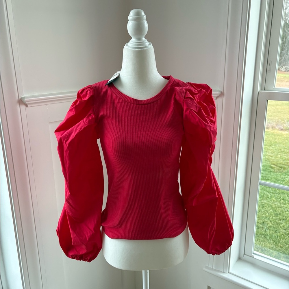 Anthropologie Lea&Viola Red Puff Sleeve top